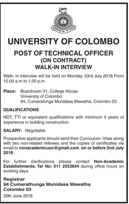 Technical Officer - University of Colombo